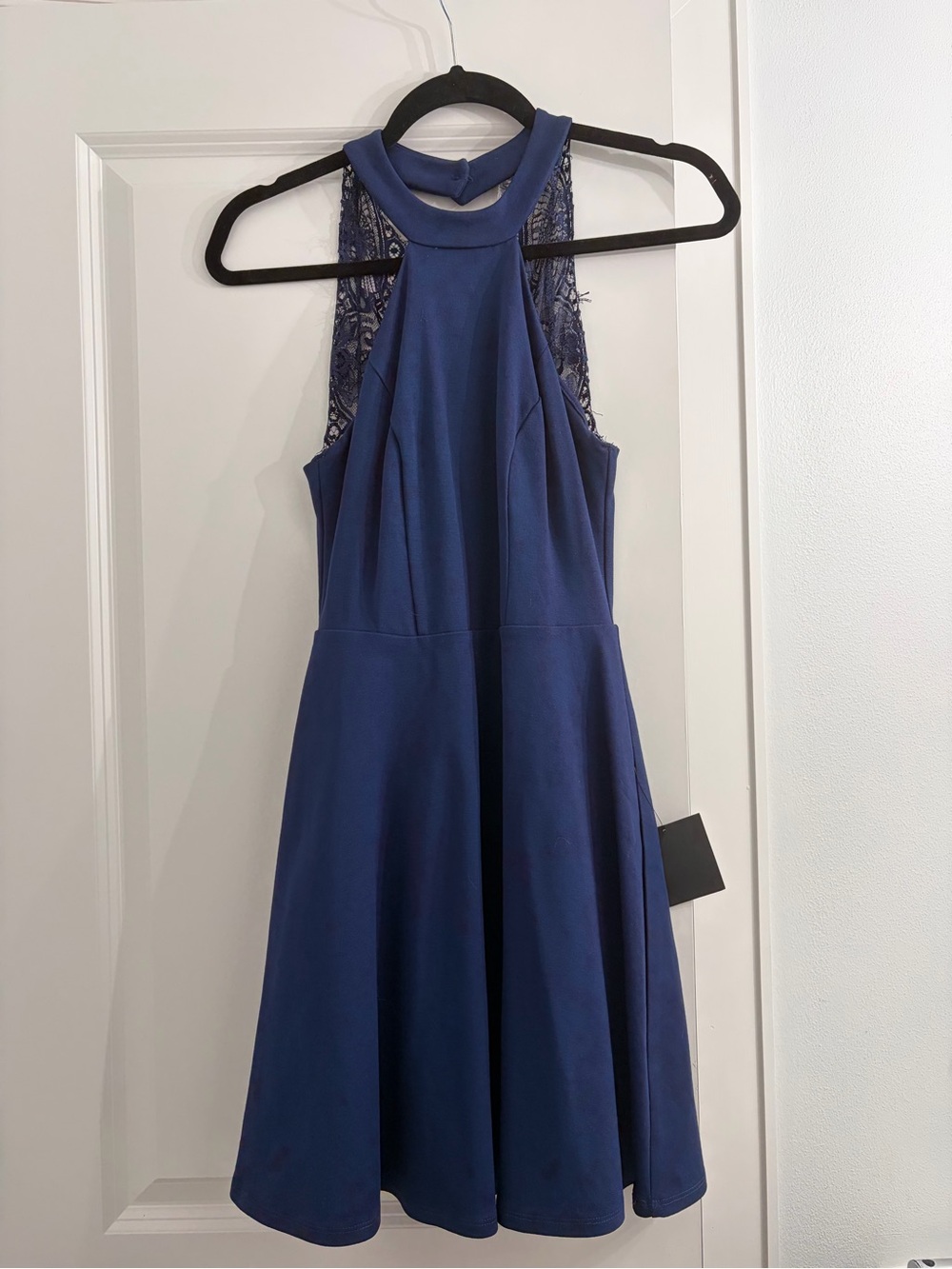 NWT Blue Lace-Back Halter Dress